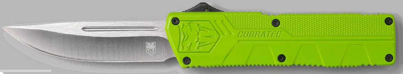 CobraTec Lightweight 3.25" OTF Drop Point Plain D2 Steel Blade Zombie Green Aluminum Handle