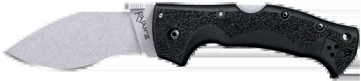Cold Steel Rajah III 3.5" Folding Drop Point Plain Edge AUS-10A Stonewashed Black Griv-Ex Handle