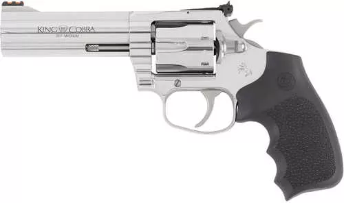 Colt King Cobra Target 357 Mag 6 Shot 4.25" Stainless Steel Barrel, Cylinder & Frame, Black Hogue Overmolded Grip, Exposed Hammer