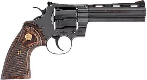 Colt Python 357 Mag 38 Special 6 Shot 5" Blued Carbon Steel Vent Rib Barrel, Cylinder & Frame, Wood Grip, Exposed Hammer