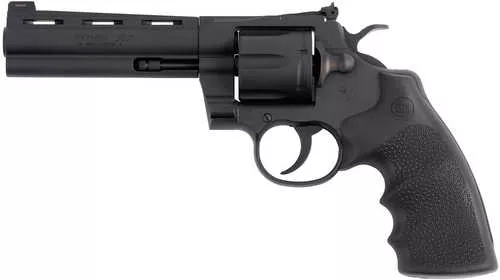 Colt Python 357 Mag/38 Special 6 Shot 5" Matte Blued Vent Rib Carbon Steel Barrel, Cylinder & Frame, Black Rubber Grip, Exposed Hammer