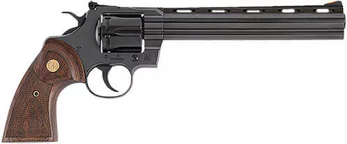 Colt Python 357 Mag/38 Special 6 Shot 8" Blued Carbon Steel Vent Rib Barrel, Cylinder & Frame, Wood Grip, Exposed Hammer