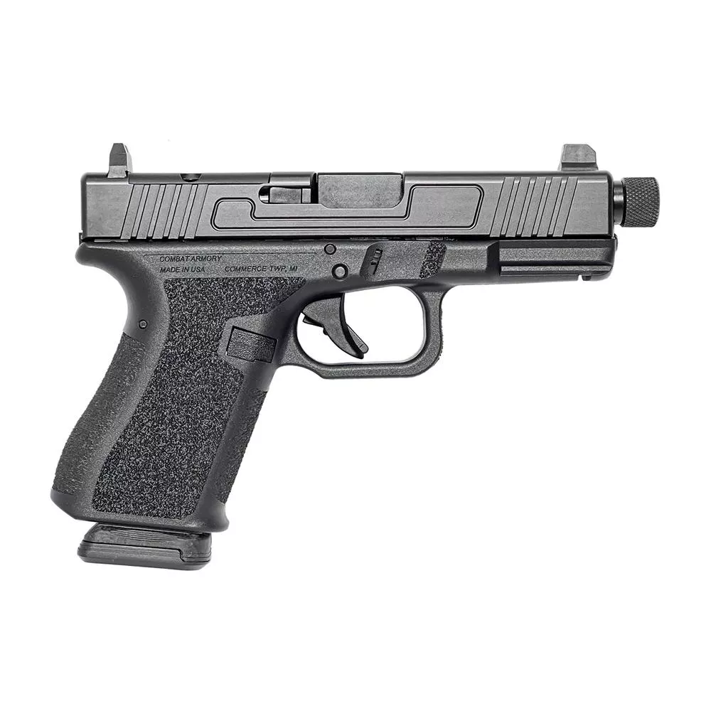Combat Armory CA19 OR Handgun 9mm Luger 15rd Magazine 4.49″ Threaded Barrel Black with Suppressor Height Sights
