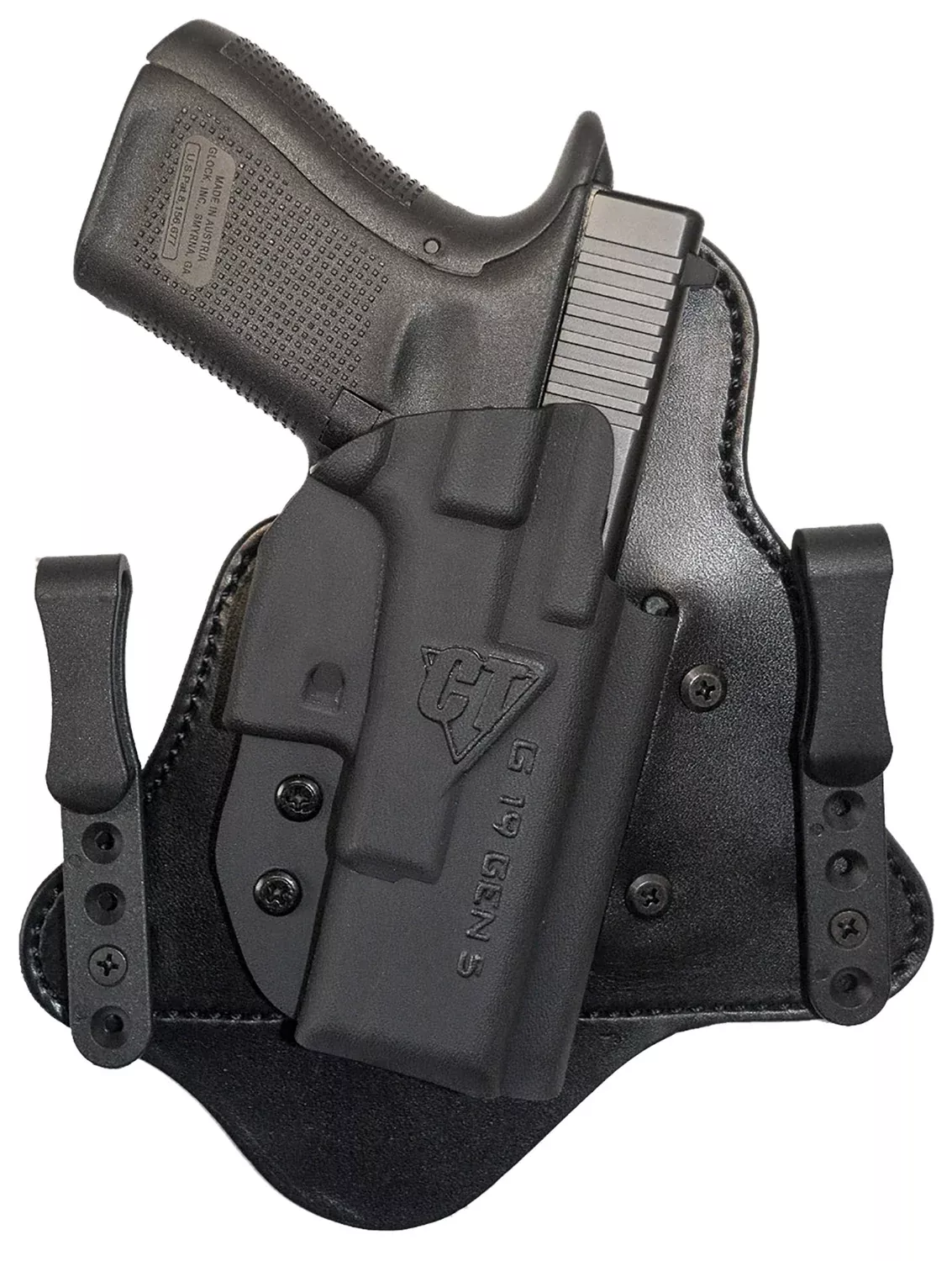 Comp-Tac C225GL052RBSN MTACIWB Black Kydex/Leather Belt Clip Fits Glock 19 Gen5 Right Hand