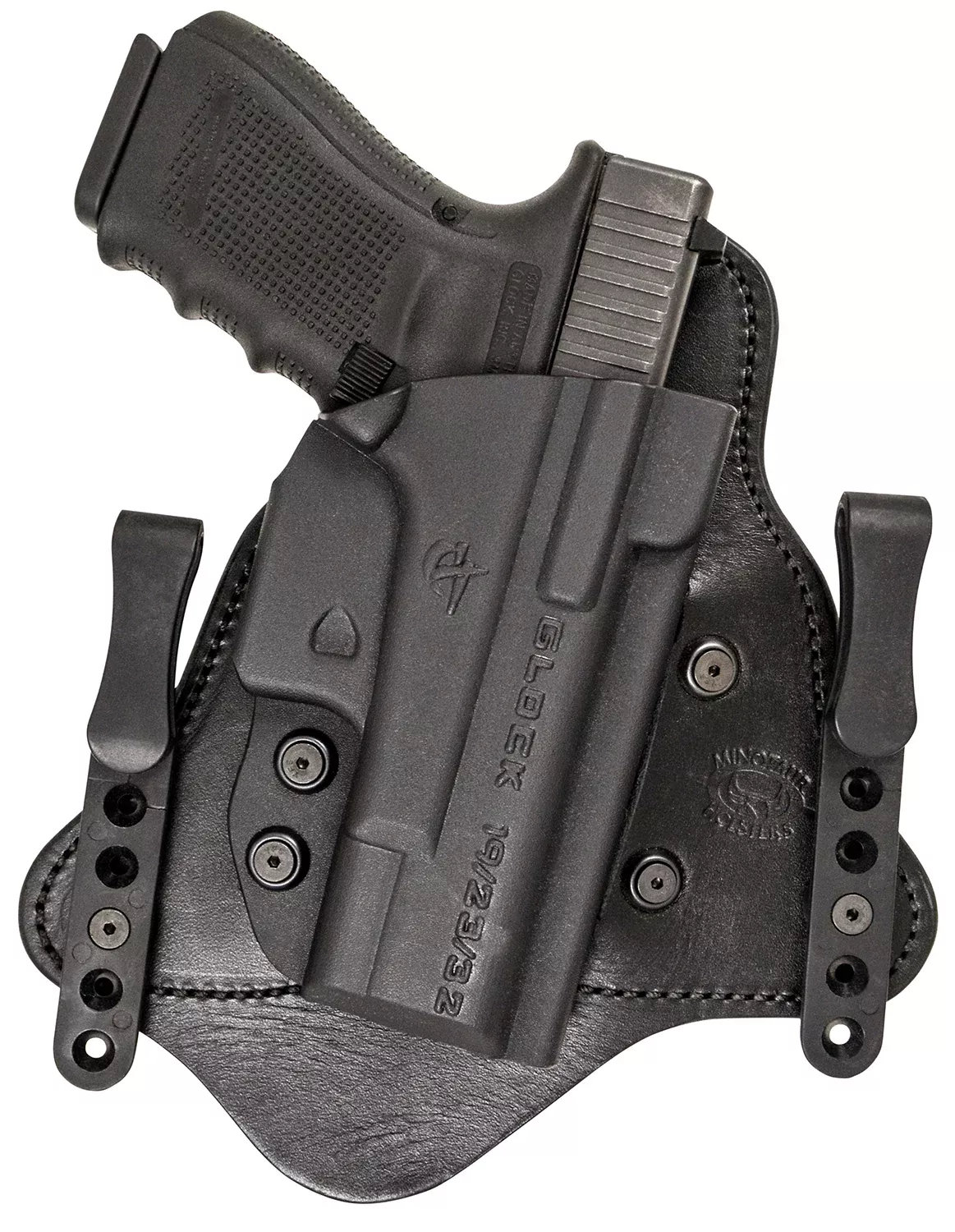 Comp-Tac C225GL056RBSN MTACIWB Black Kydex/Leather Belt Clip Compatible w/ Glock 26/27/28/33 Gen1-4 Right Hand