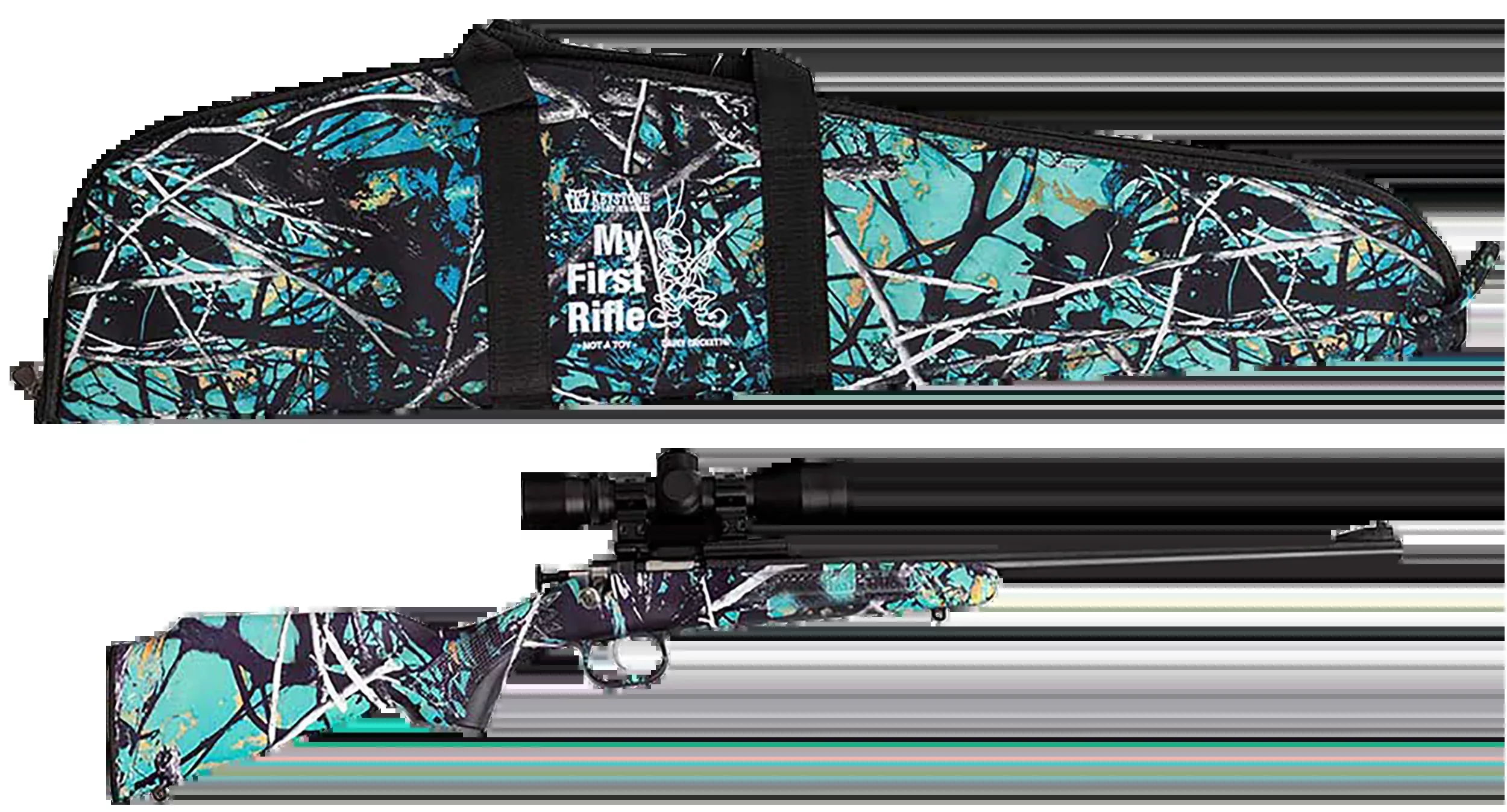 Crickett My First Rifle Package 22 LR 16.10" 1-Rd Bolt Action Rifle - Muddy Girl Serenity Synthetic Stock, 4x32 Scope