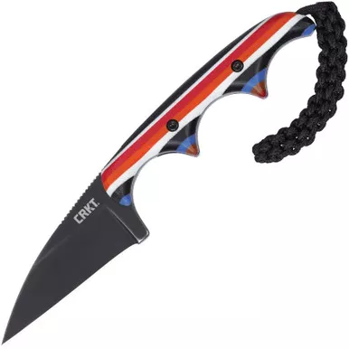 CRKT 2385G Folts Minimalist Fixed Blade Neck Knife - 1.98" D2 Black Wharncliffe Blade, Multi-Color Layered G10 Handles, Zytel Sheath