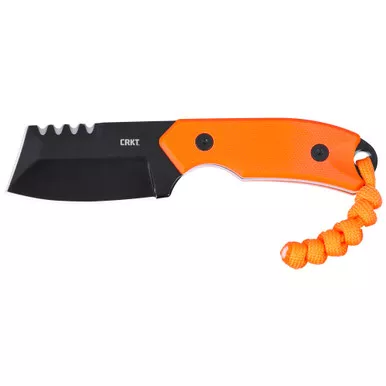 CRKT 4036ER Razel Compact Fixed Blade Knife - 2.32" D2 Black Oxide Chisel Blade, Orange G10 Handles, Thermoplastic Sheath