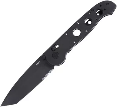 CRKT M16-14XK Carson Crossbar Lock Folding Knife - 3.97" D2 Black Combo Tanto Blade, Black Grivory Handles
