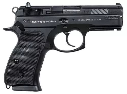 CZ-USA 91199 P-01Compact Frame 9mm Luger 15+1 3.75" Black Steel Barrel, Black Steel Serrated Slide, Black Polycoat Aluminum Frame w/Beavertail, Black Rubber Grip, Right Hand