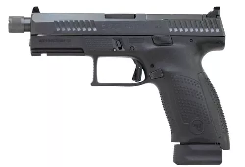 CZ-USA 91513 P-10 CCompact 9mm Luger 17+1 4.02" Black Threaded Barrel, Black Nitride Optic Ready/Serrated Steel Slide, Black Polymer Frame w/Picatinny Rail, Interchangeable Backstrap Grip