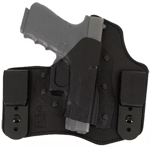 DeSantis Gunhide 105KAM9Z0 IntruderIWB/OWB Black Leather Belt Clip Fits S&W M&P Compact 9/40 3.50" Barrel Right Hand