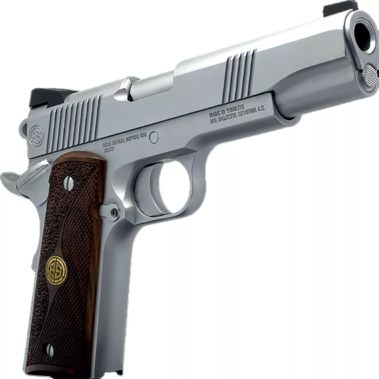 Dickinson LLC DKSN9B 1911 Adam B Commander Frame 9mm Luger 9+1 4.25″ Stainless Button Rifled Barrel, Stainless B Serrations Slide, Stainless Steel Frame, Wood Grip
