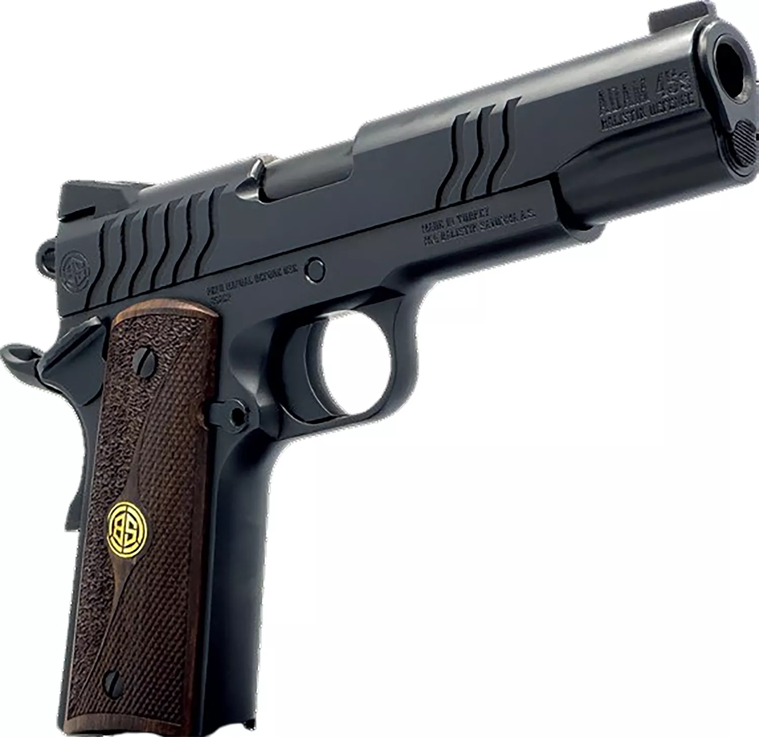 Dickinson LLC DKSN9BS 1911 Adam 9mm Luger 8+1 4.37″ Black Steel Barrel, Shiny Black Serrated Aluminum Slide & Steel Frame, Wood Grip