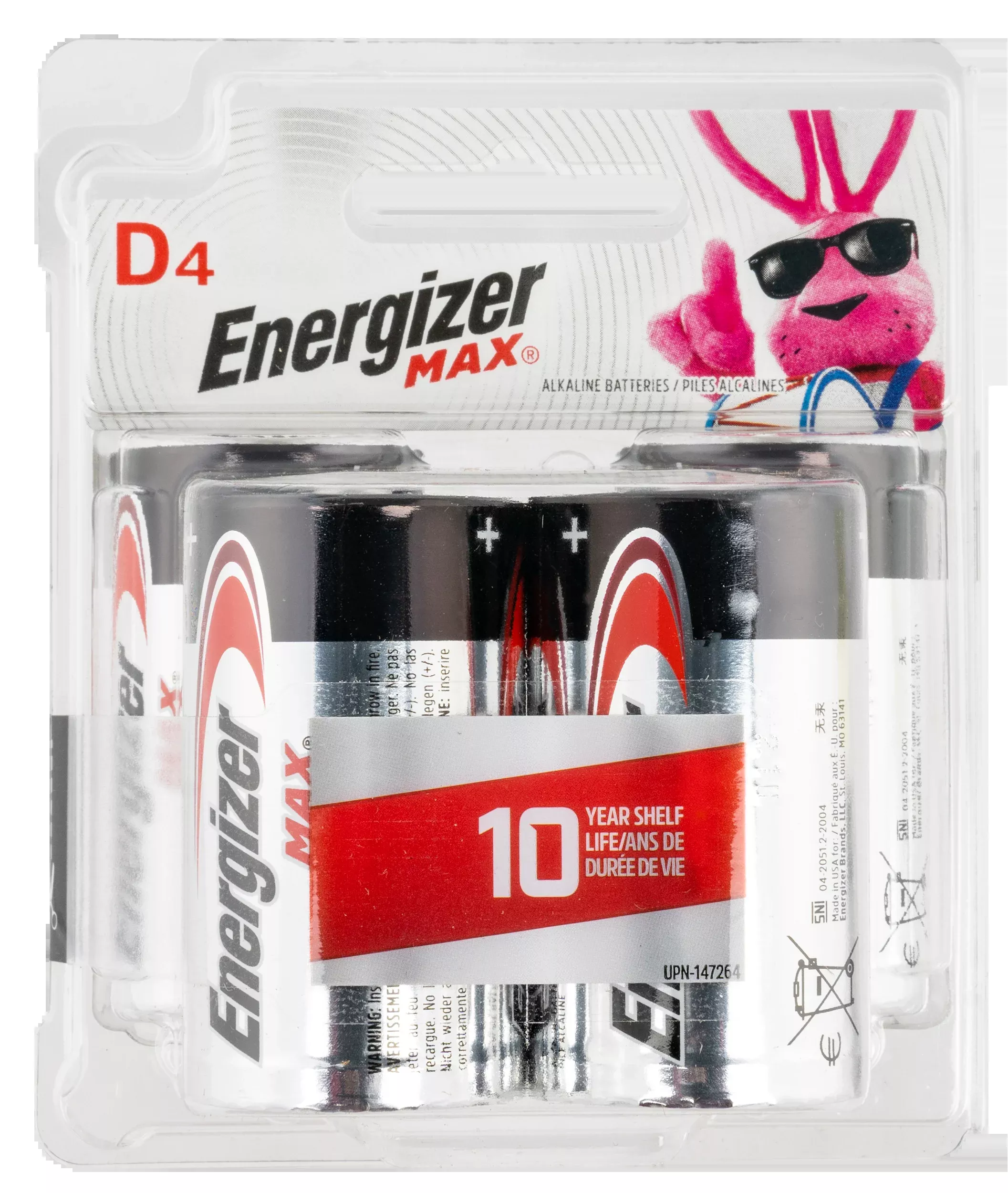 Energizer E95BP4 MAX D 1.5V Alkaline Batteries (4-Pack) - Black / Silver