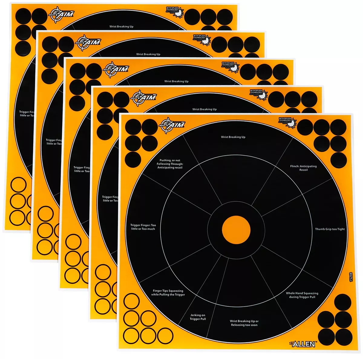 EZ-Aim 15248 Splash ReactiveSelf-Adhesive Paper Black/Orange 12" Bullseye 5 Pack