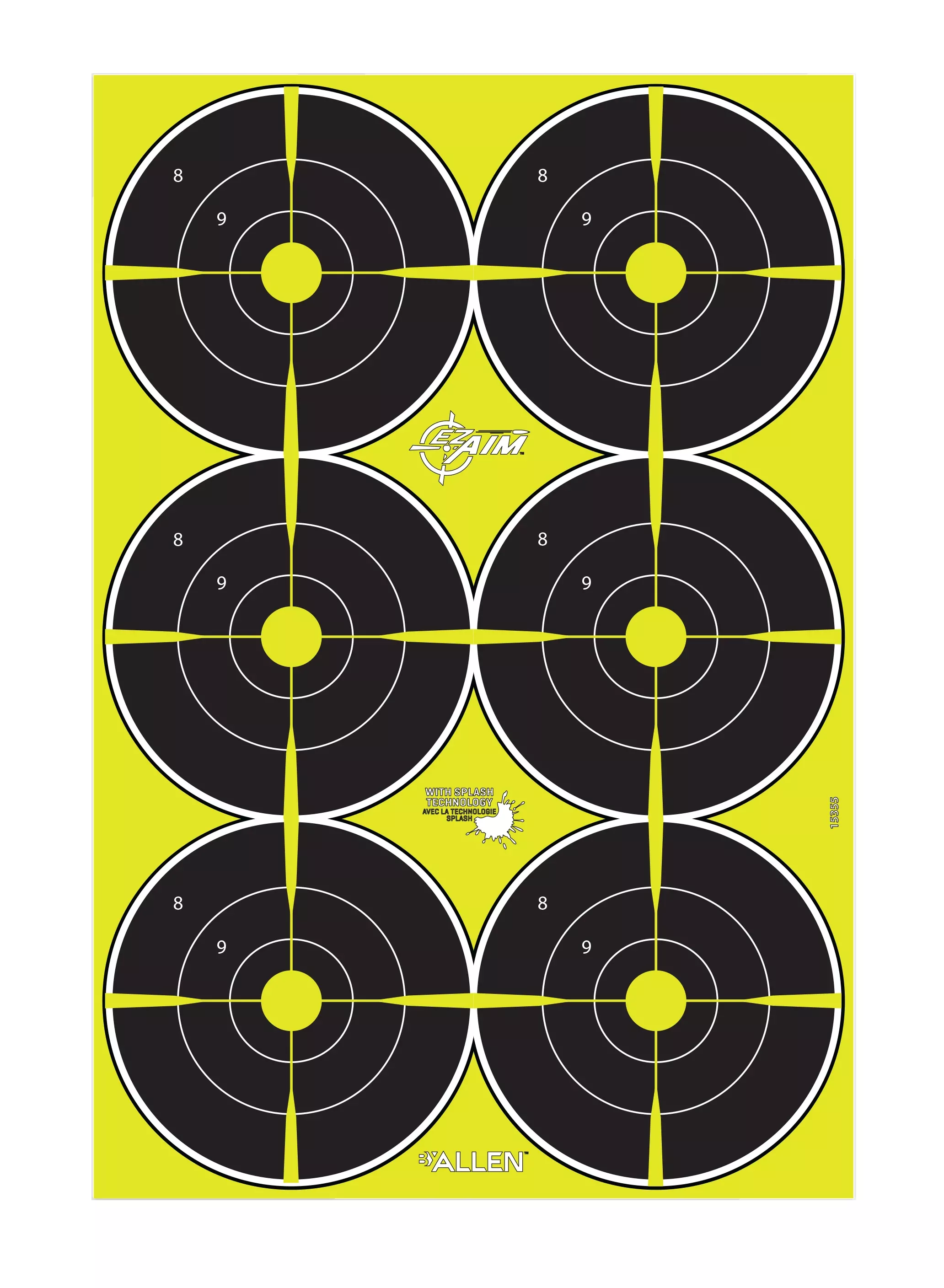 EZ-Aim 15355 Splash Reactive Bullseye Hanging Paper Target 12" x 18" Black/Yellow 8 Pack