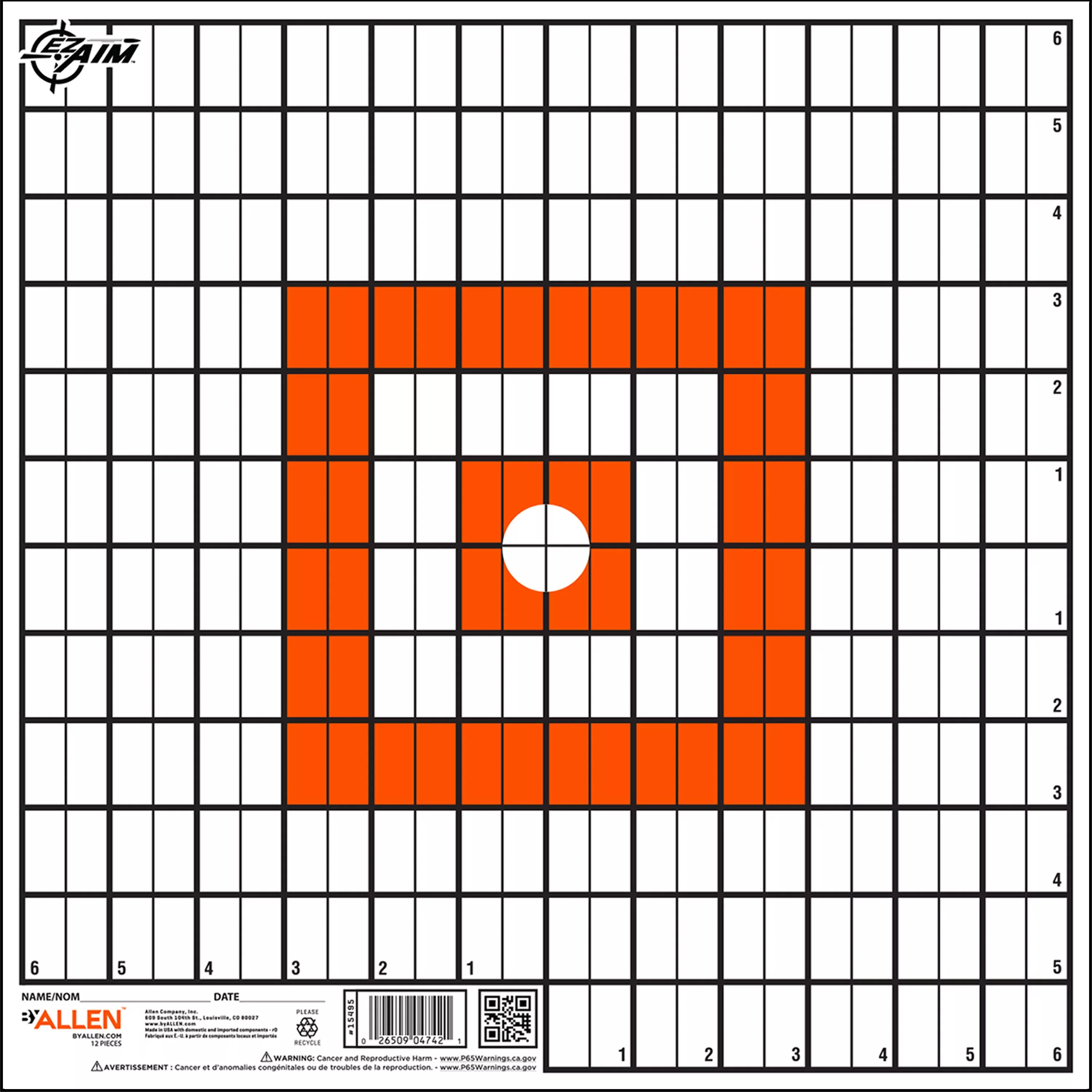 EZ-Aim 15495 Grid Paper Hanging Target 12"x12" Orange/White 12-Pack
