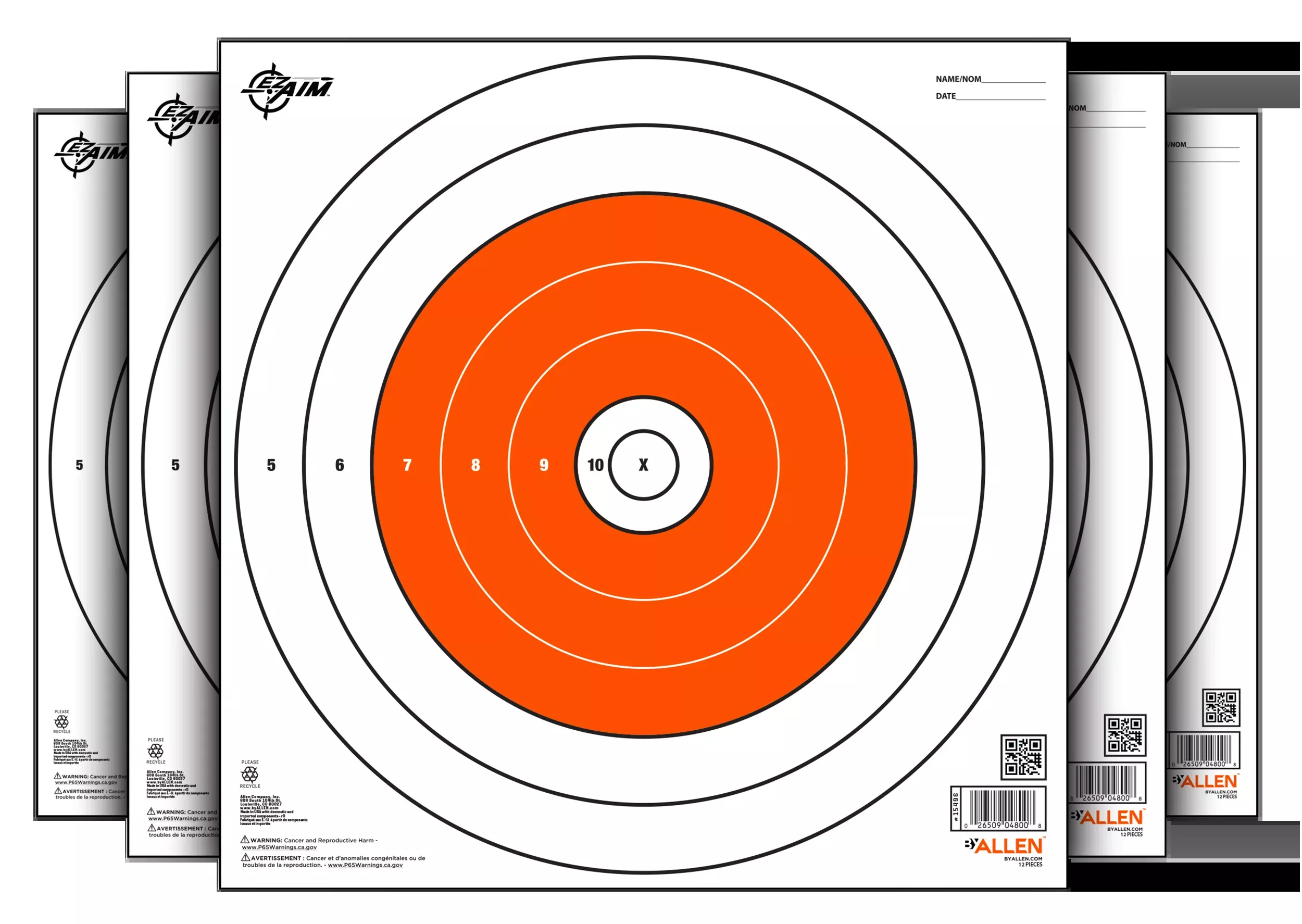 EZ-Aim 15496 Bullseye Paper Hanging Target 12" x 12" White/Orange 12 Pack