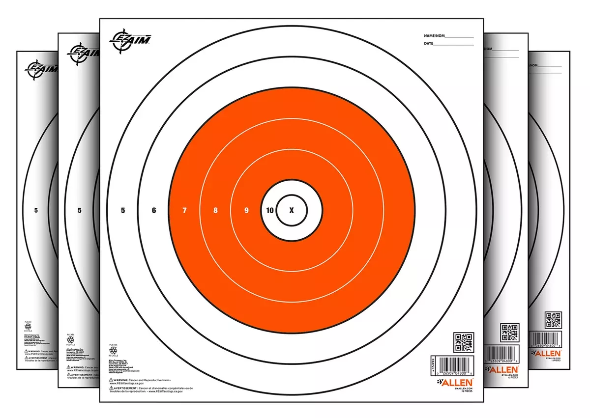 EZ-Aim 15496 BullseyePaper Hanging 12" x 12" White/Orange 12 Per Pack