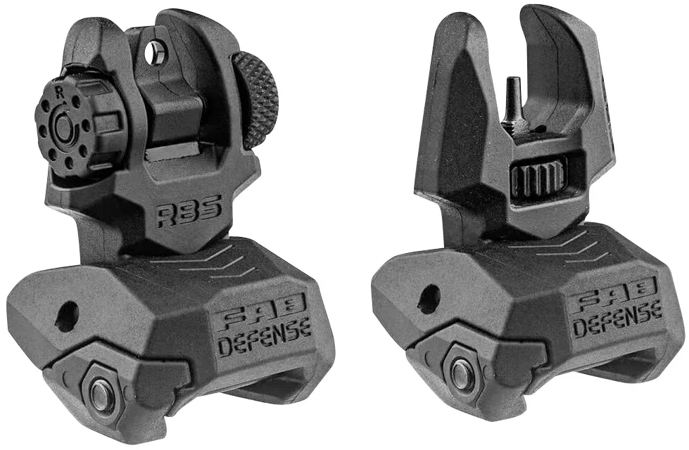 FAB Defense FXFRBS Front/Rear Folding Back-Up SightsAR-15/ M16/ M4 Low Profile Dual Aperture Rear Sight Black Polymer and Metal