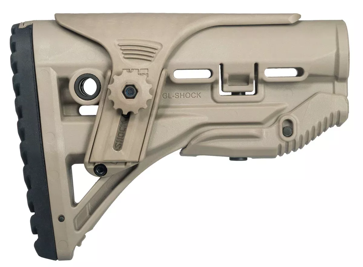 FAB Defense FXGLSHOCKCP GL-ShockButtstock for AR-15/ M16/ M4 w/Adjustable Cheek-Rest & Anti-Rattle Mechanism Flat Dark Earth Mil-Spec Reinforced Polymer
