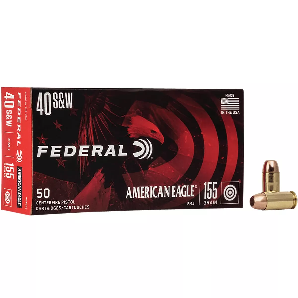 Federal AE40R2 American Eagle Handgun Ammo 40 S&W 155 gr Full Metal Jacket 50 Per Box