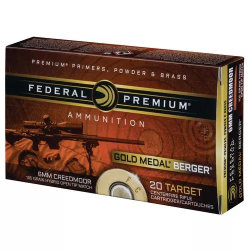 Federal GM65CRDBH1 Gold Medal6mm Creedmoor 105 gr Berger Hybrid Open Tip Match 20 Bx/ 10 Cs