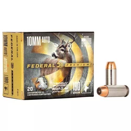 Federal P10T1 Premium10mm Auto 180 gr Trophy Bonded Bear Claw Jacketed Soft Point (TBJSP) 20 Bx/ 10 Cs
