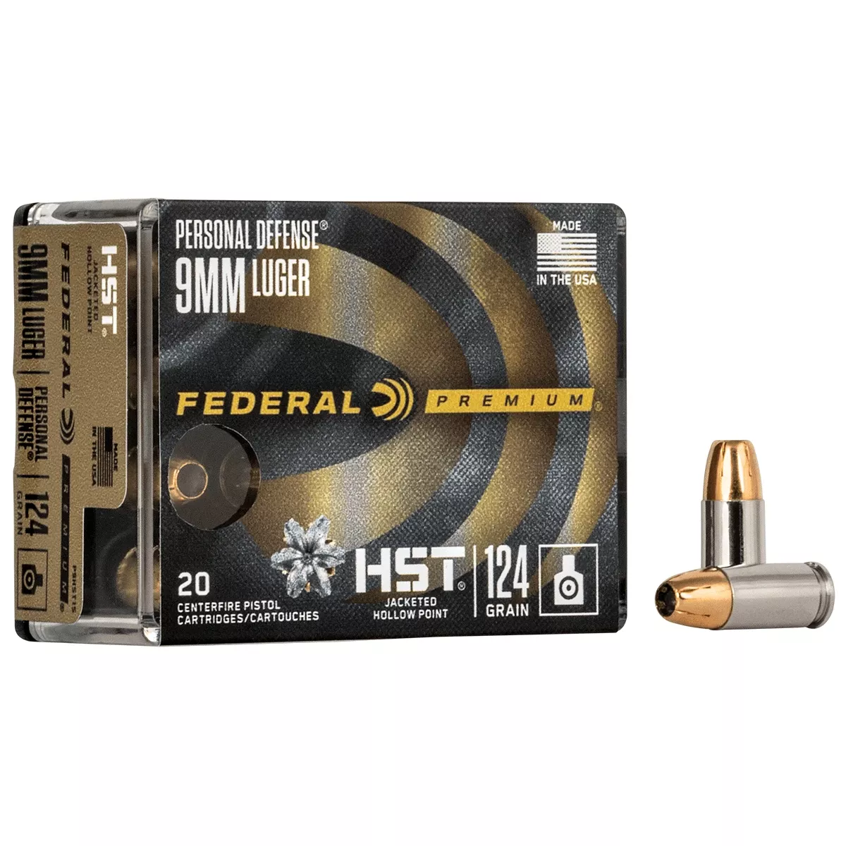 Federal P9HST1S Premium Personal Defense HST 9mm Luger 124 gr HST Jacketed Hollow Point 20 Bx