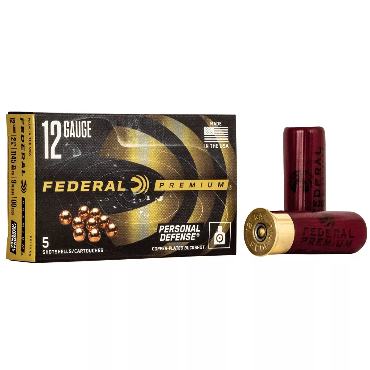 Federal PD13200 Premium Personal Defense Reduced Recoil 12 Gauge 2.75" 9 Pellets 00 Buck Shot 5 Per Box
