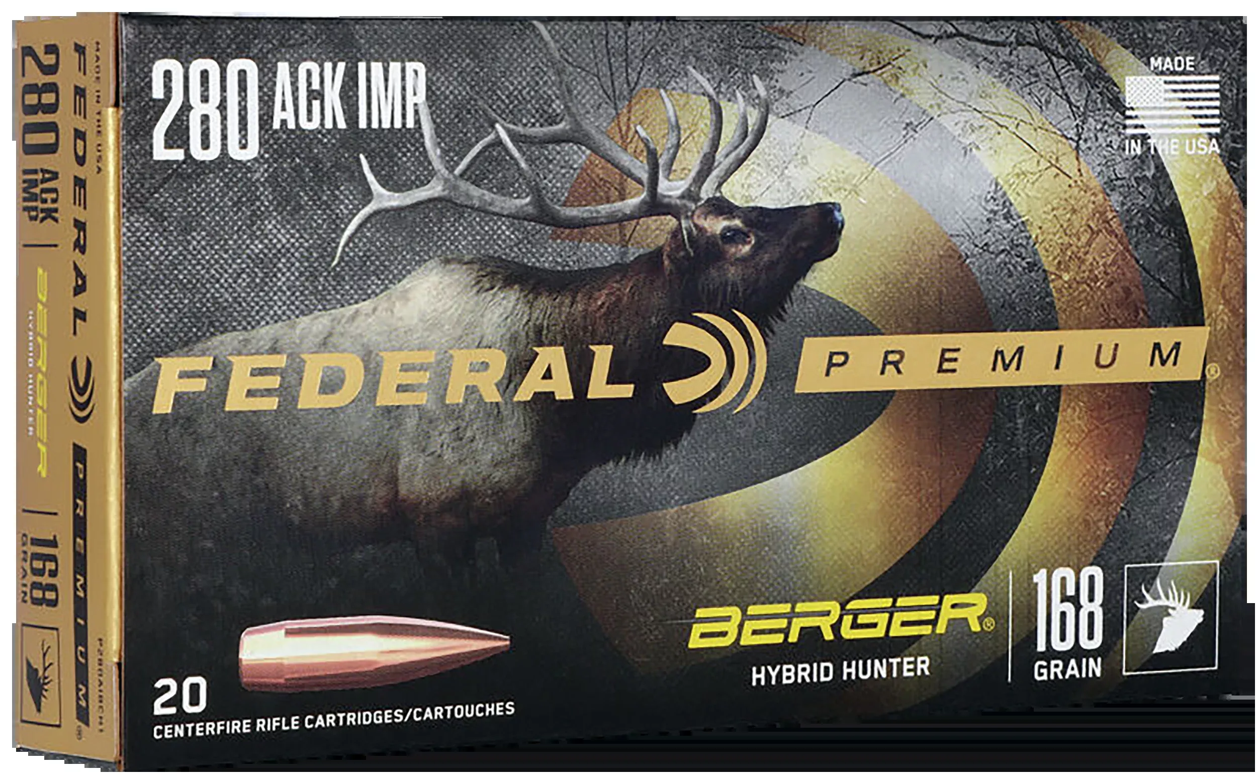Federal Premium 280 Ackley Improved 168gr Berger Hybrid Hunter 20Rd - Box or Case