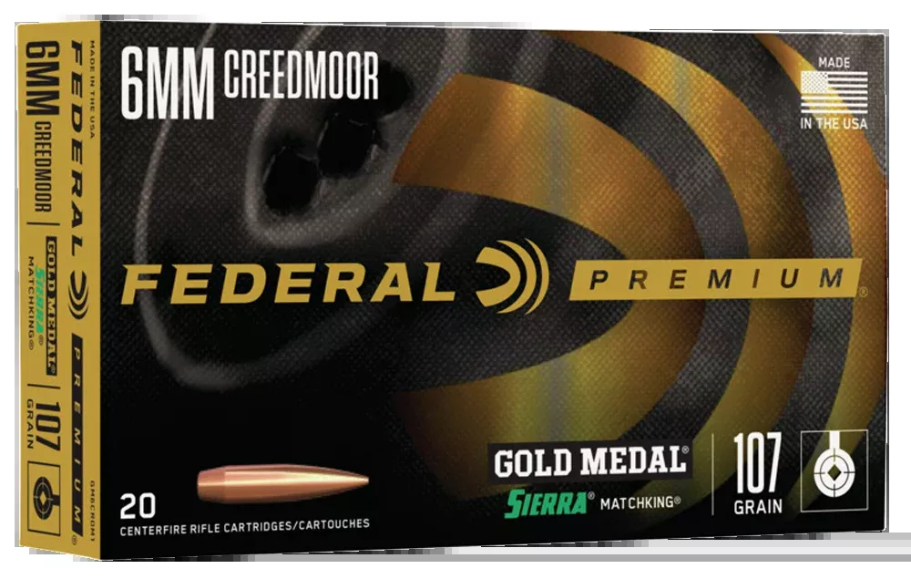 Federal Premium Gold Medal 6mm Creedmoor 107gr Sierra MatchKing BTHP 20 Rd - Box or Case