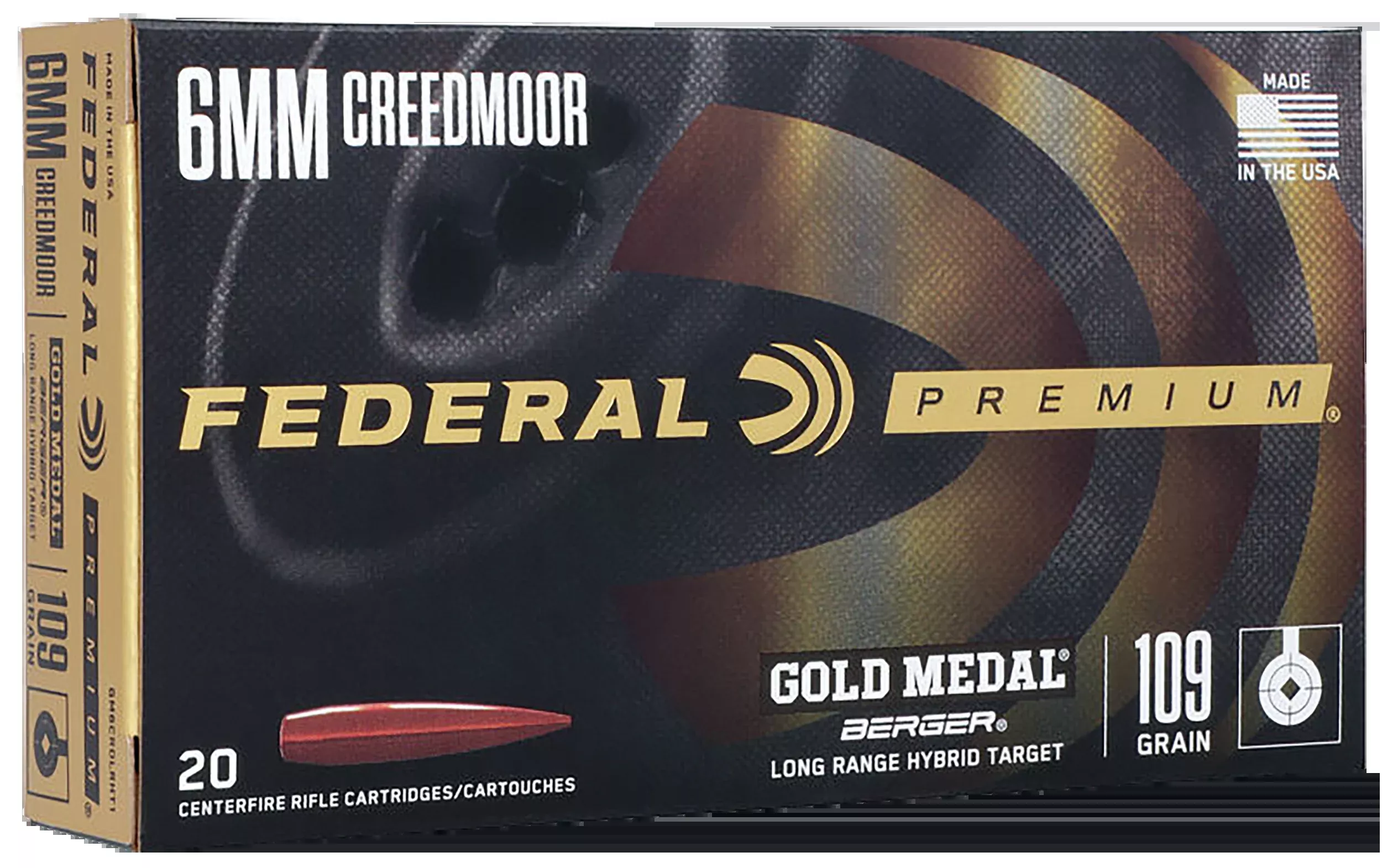 Federal Premium Gold Medal 6mm Creedmoor 109gr Berger Long Range Hybrid Target 20rd - Box or Case