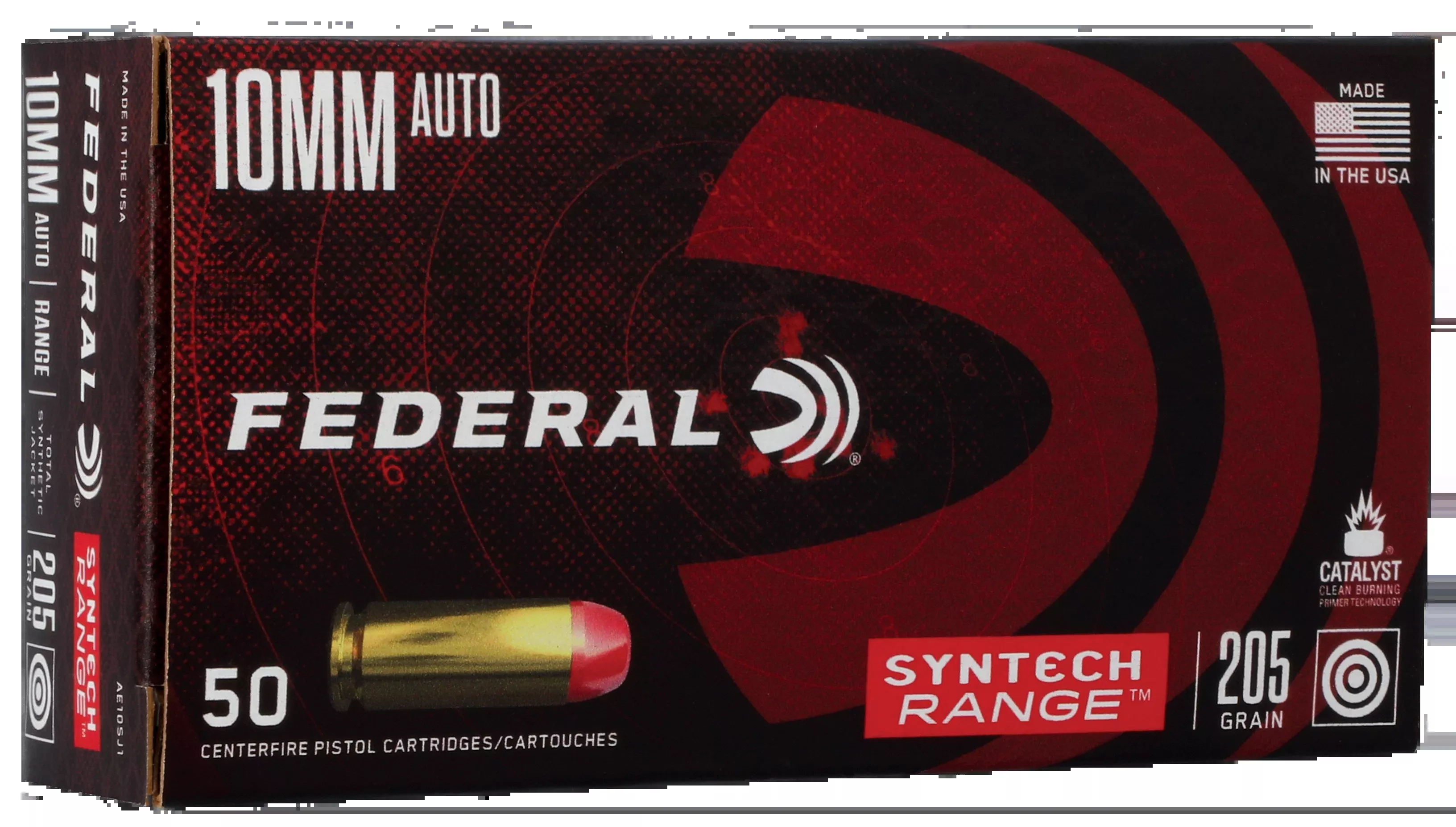 Federal Syntech Range 10mm Auto 205gr Total Syntech Jacket Flat Nose 50 Rd - Box or Case