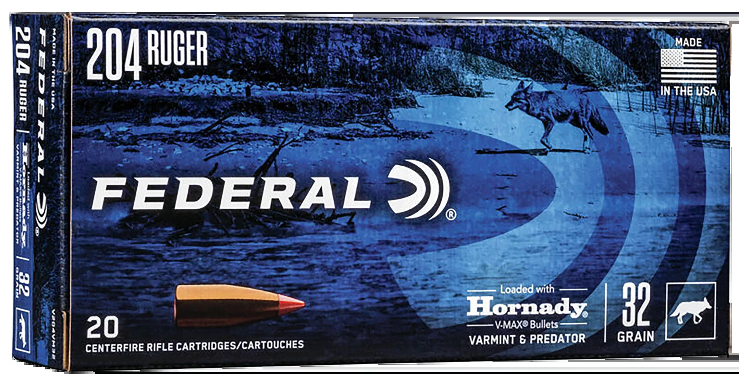 Federal Varmint & Predator 204 Ruger 32gr Hornady V-Max 20 Rd - Box or Case