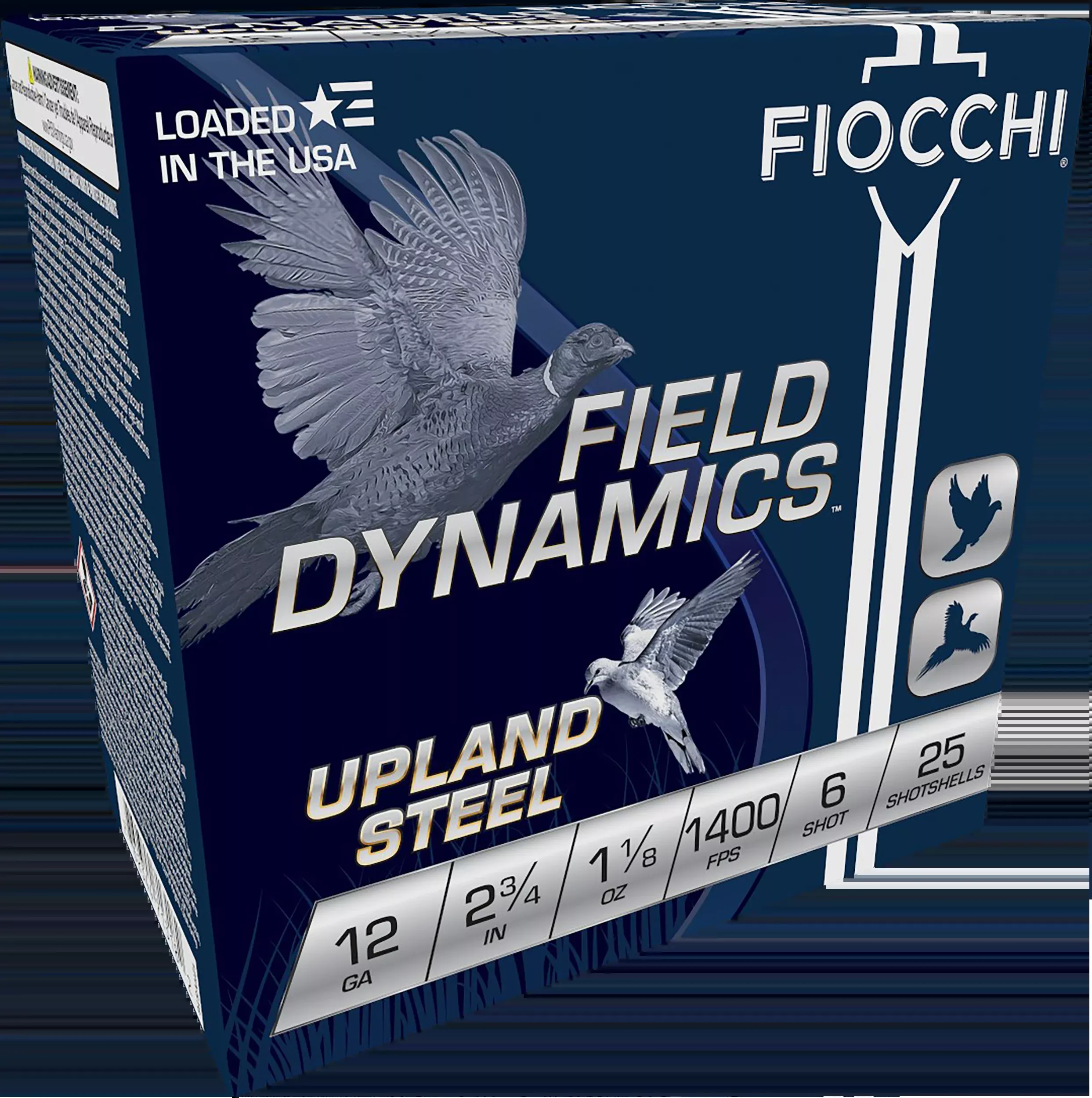 Fiocchi Field Dynamics Upland Steel 12 Gauge 2.75" 1 1/8oz 6 Shot 25 Bx/10 Cs - Box or Case
