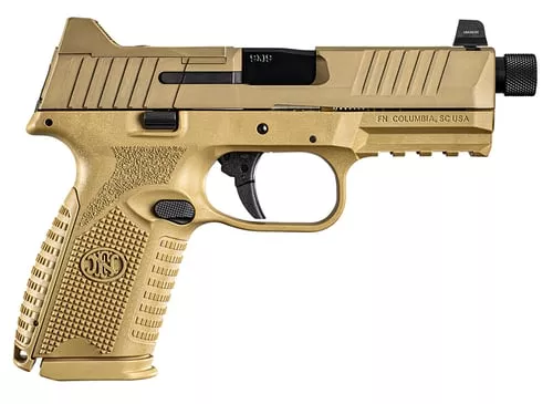 FN 66100746 509MT9mm Luger 10+1, 4.50" Black Target Crown/Threaded Steel Barrel, Flat Dark Earth Optic Cut/Serrated Steel Slide, Flat Dark Earth Polymer Frame w/Picatinny Rail, Ambidextrous
