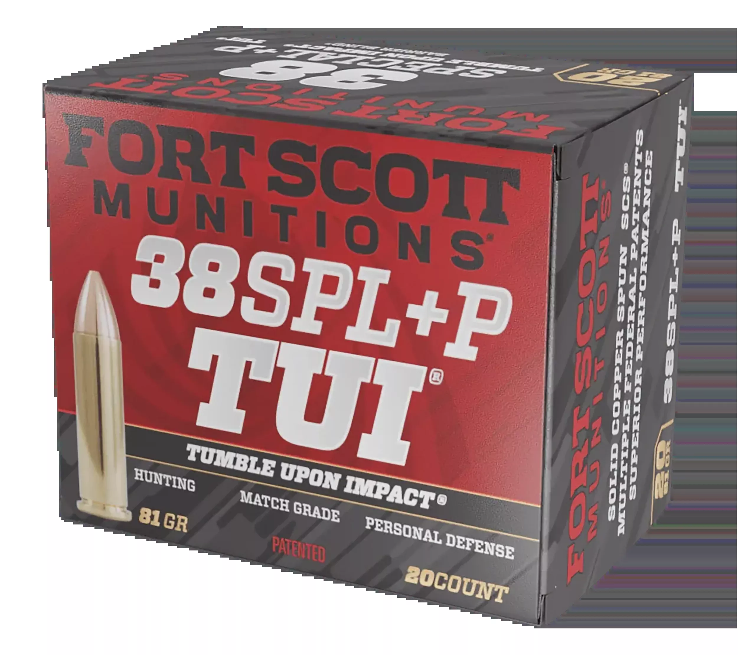 Fort Scott Munitions Tumble Upon Impact (TUI) 38 Special +P 81 gr Solid Copper Spun - Box or Case