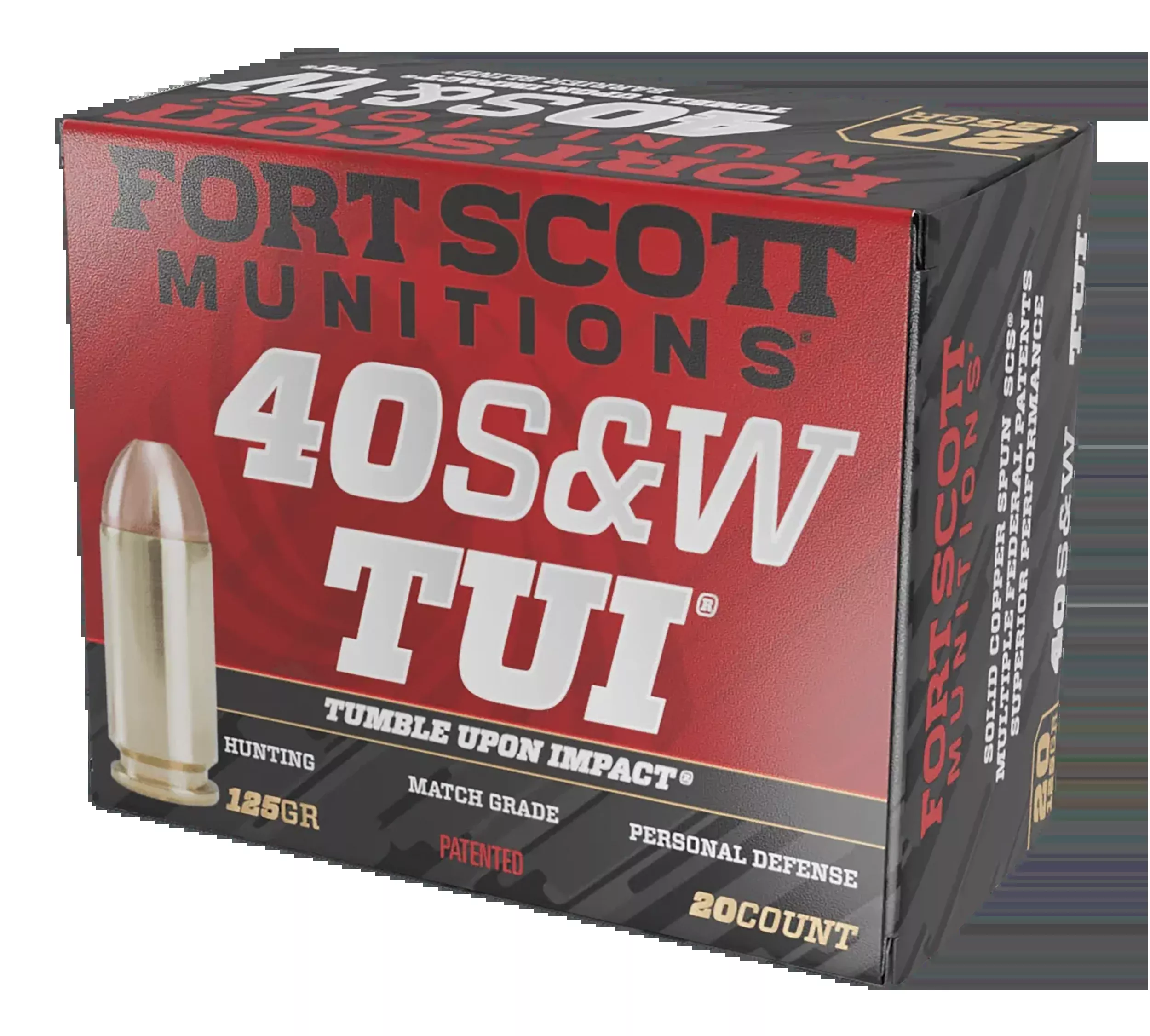 Fort Scott Munitions Tumble Upon Impact (TUI) 40 S&W 125 gr Solid Copper Spun - Box or Case