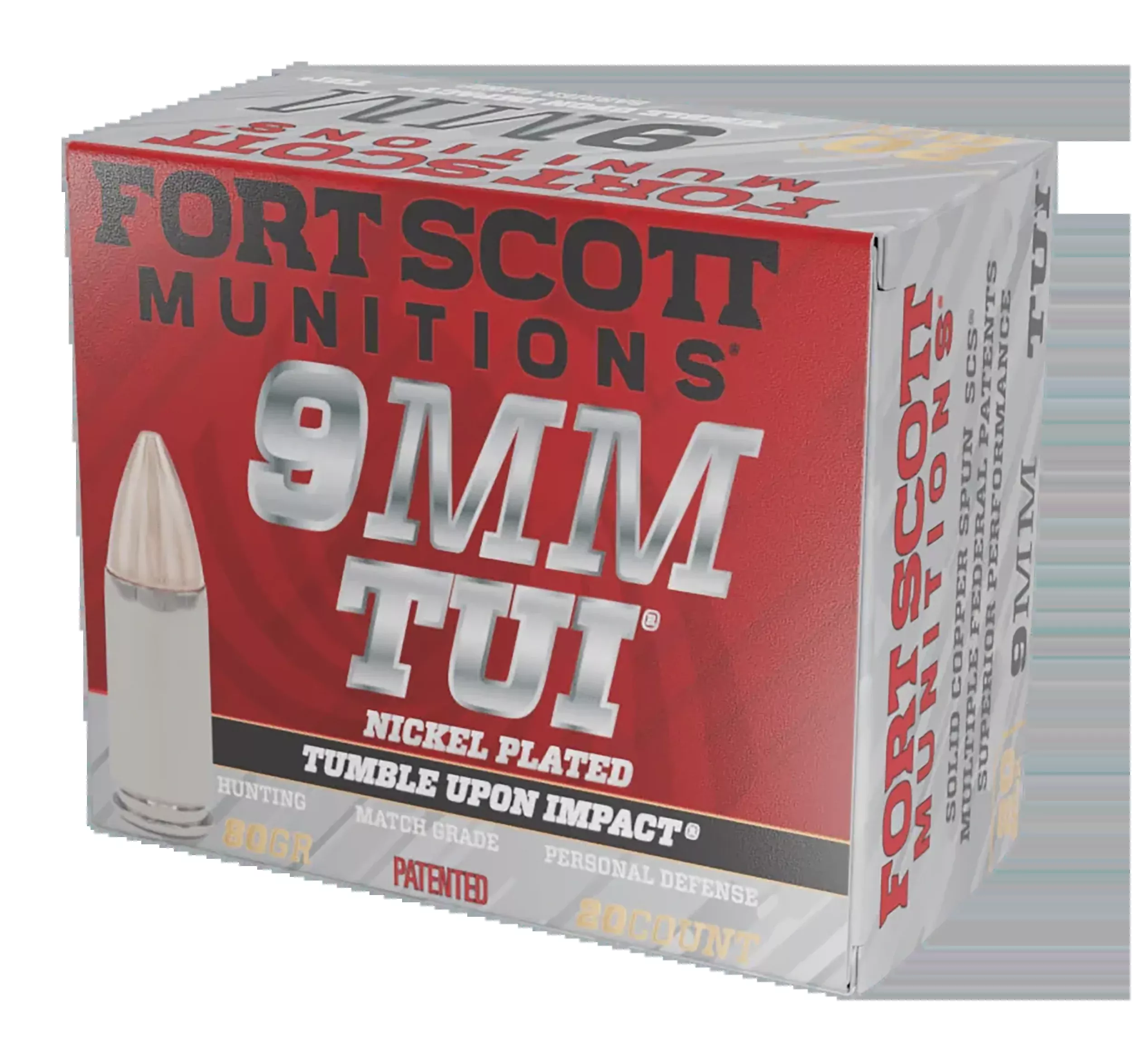 Fort Scott Munitions Tumble Upon Impact (TUI) 9mm Luger 80gr Solid Copper Spun - Box or Case