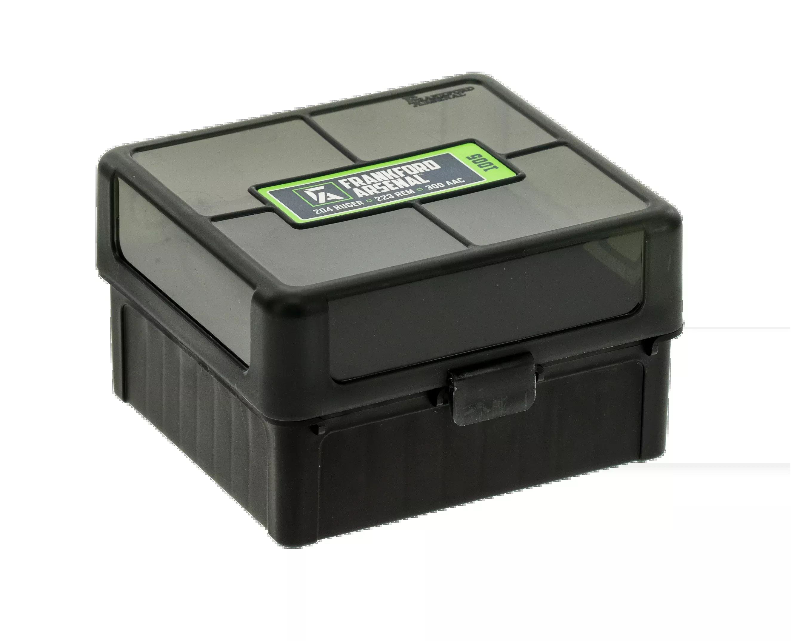 Frankford Arsenal Hinge-Top Ammo Box 100-Round 204 Ruger / 223 Rem / 300 Win Mag Black Polymer