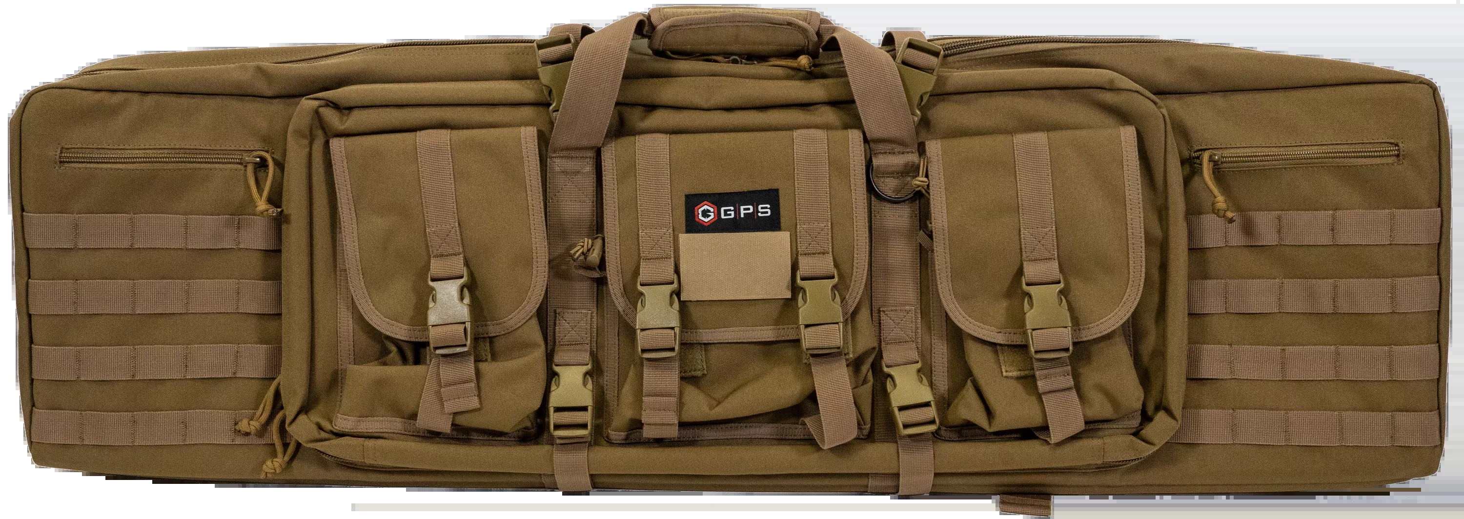 G*Outdoors Double Rifle Case 42" 600D Polyester FDE - 2 Pistol Sleeves, MOLLE & Lockable Zippers