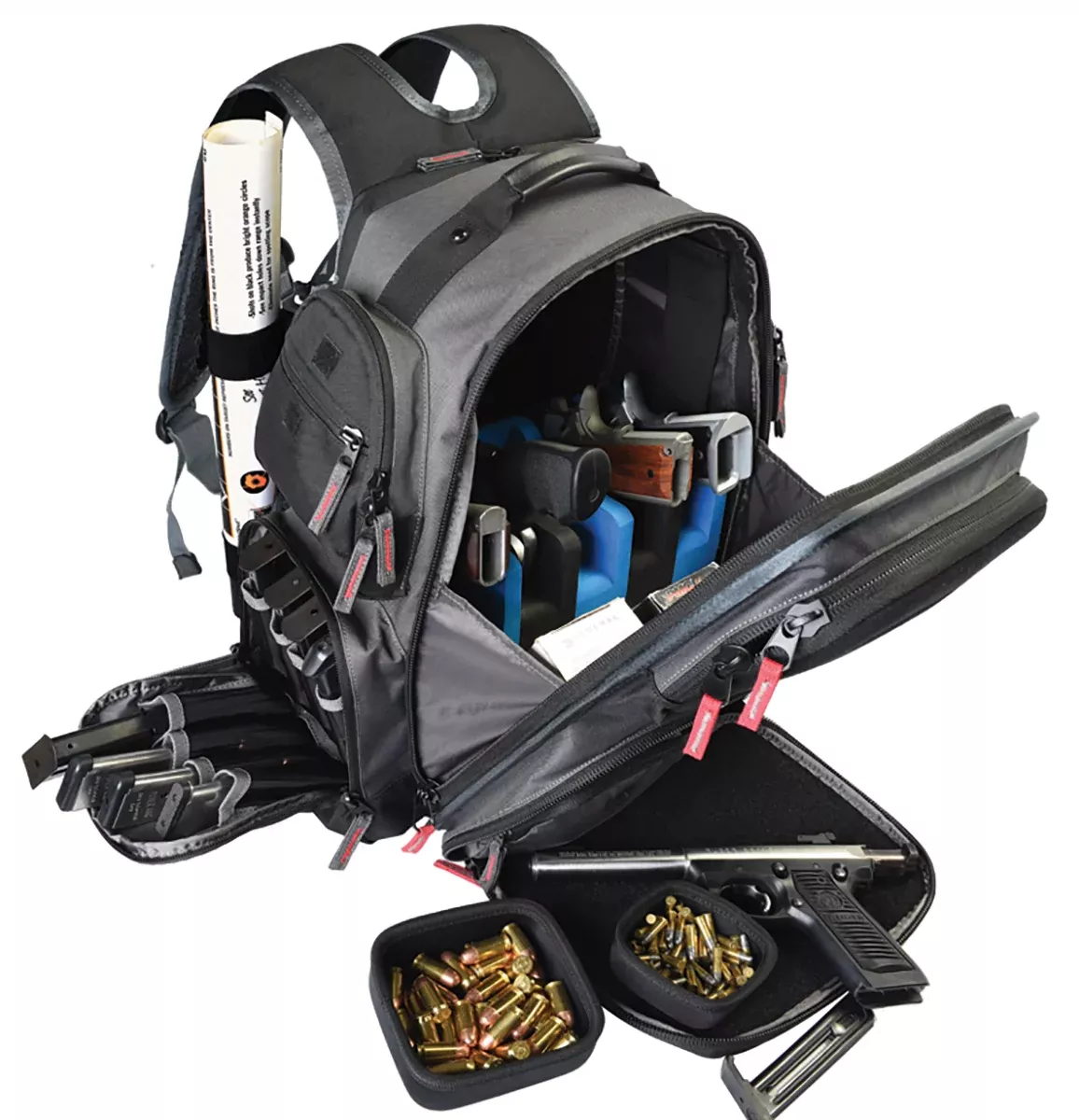 G*Outdoors Executive Range Backpack Gray Holds 5 Handguns w/Foam Cradle & Visual ID System