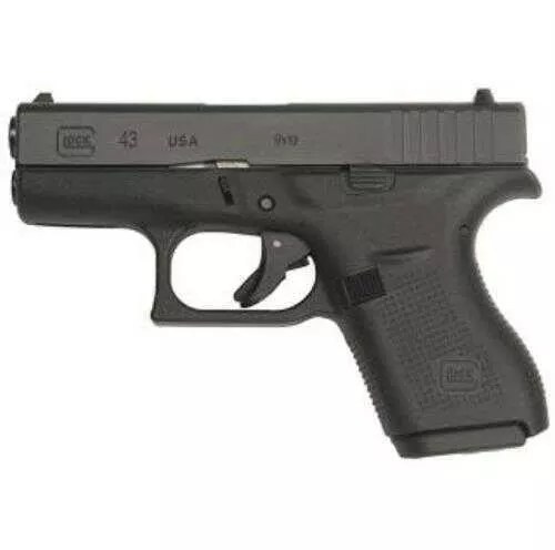 Glock 43 Sub-Compact Pistol 9mm 3.41" Barrel 6 Round Black Steel Slide Polymer w/Aggressive Texture Grip Fixed Sights