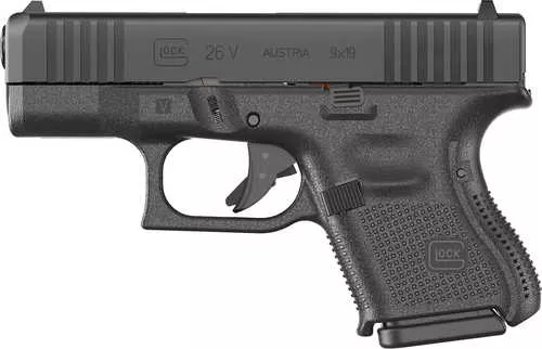 Glock G26 V Sub-Compact Frame 9mm Luger 10+1 3.43" Black GMB Barrel, Black Steel Serrated Slide, Black Polymer Frame, Textured Polymer Grip, Ambidextrous