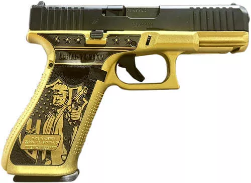 Glock G45 Gen5 MOS Don Wick 9mm Luger 17+1 4.02" Black GMB Barrel, Black nDLC Steel MOS Cut/Serrated Slide, Gold w/Trump & Engraving Polymer Frame w/Picatinny Rail, Interchangeable Backstrap Grip, Ambidextrous