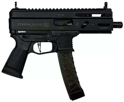 Grand Power 810091152836 Stribog SP9A35S 9mm Luger 30+1 8" Black Picatinny Rail Receiver, SB Tactical Brace, Black Polymer Grip