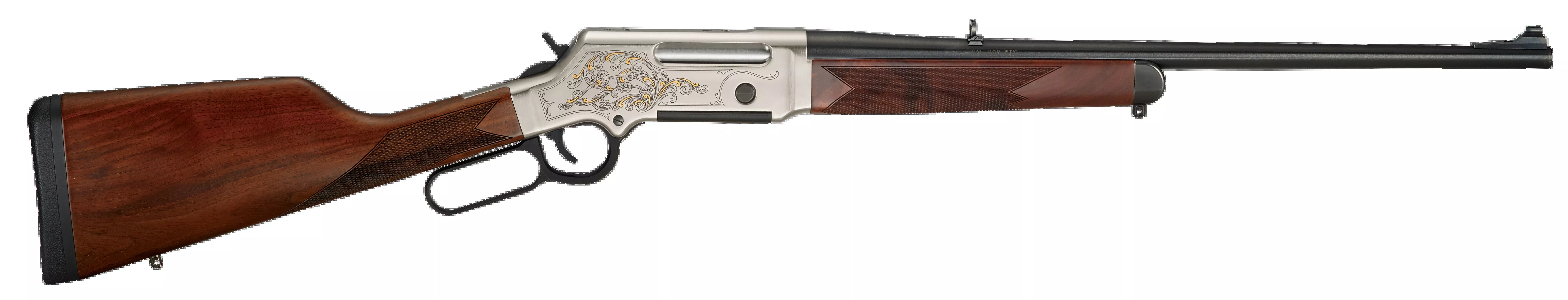 Henry H014D243 Long Ranger Deluxe Engraved 243 Win 20" 4+1 Lever-Action Rifle - Nickel-Plated w/24K Gold Inlay, American Walnut