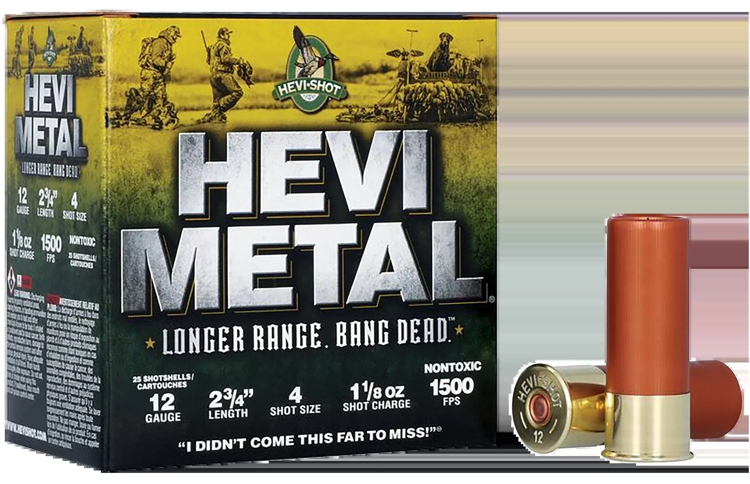 HEVI-Metal Longer Range 12 Gauge 2.75" 1-1/8 oz #4 Shot 1500 fps - Box or Case